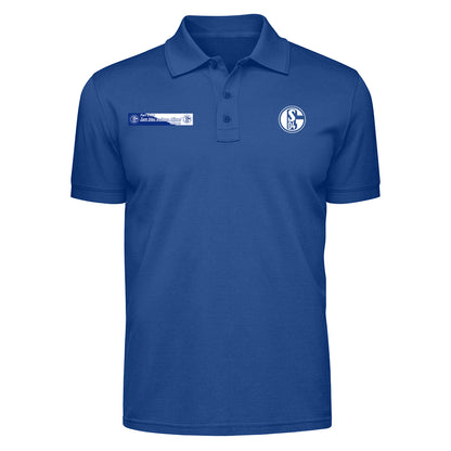 Königsblauer Kapuzenpullover mit Kängurutasche und Kapuze mit Kordelzug. Auf der linken Brust befindet sich ein rundes Vereinslogo mit der Aufschrift ‚S04‘, rechts daneben ein rechteckiger Patch mit Schriftzug.